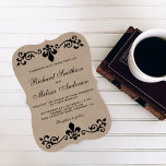 Rustic Kraft Black Flourish Wedding Invitation Kaart<br><div class="desc">Verrijk je gasten met deze elegante trouwuitnodiging met een mooie vloour de lis-flourish grens tegen een rustige Kraft achtergrond. Voeg eenvoudig uw gebeurtenisdetails op deze makkelijk te gebruiken sjabloon toe om het één-van-een-soort uitnodiging te maken.</div>