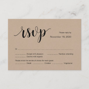 Rustic Kraft, Black font Color, Wedding RSVP-kaart Informatiekaartje