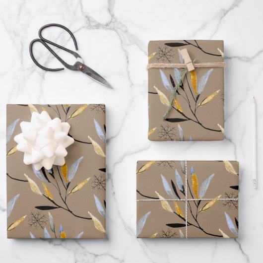 Rustic Kraft Black Gold Floral Winter Greenery Inpakpapier Vel (Voorkant)