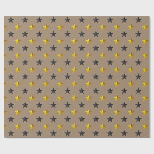 Rustic Kraft Black Gold Stars Vakantie Cadeaupapier (Vlak)