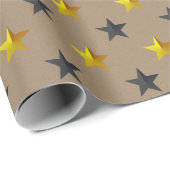 Rustic Kraft Black Gold Stars Vakantie Cadeaupapier (Rol Hoek)