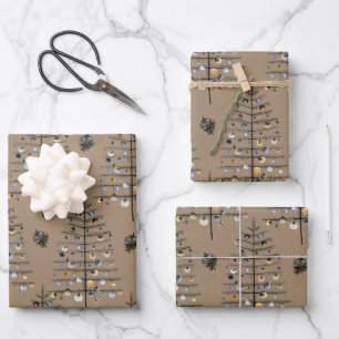 Rustic Kraft Black kerstboom Gold-versieringen Inpakpapier Vel