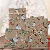 Rustic Kraft Black Pet Chickadee Birds & Berries 2 Inpakpapier Vel