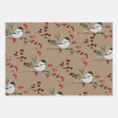 Rustic Kraft Black Pet Chickadee Birds & Berries Inpakpapier Vel (Voorkant)