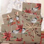 Rustic Kraft Black Pet Chickadee Birds & Berries Inpakpapier Vel