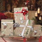 Rustic Kraft Black Pet Chickadee kerst Cadeaupapier