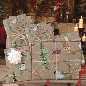 Rustic Kraft Black Pet Chickadee kerst Inpakpapier Vel