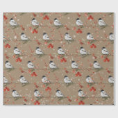 Rustic Kraft Black Pet Chickadees Red Ilex Berries Cadeaupapier (Vlak)
