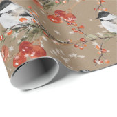Rustic Kraft Black Pet Chickadees Red Ilex Berries Cadeaupapier (Rol Hoek)