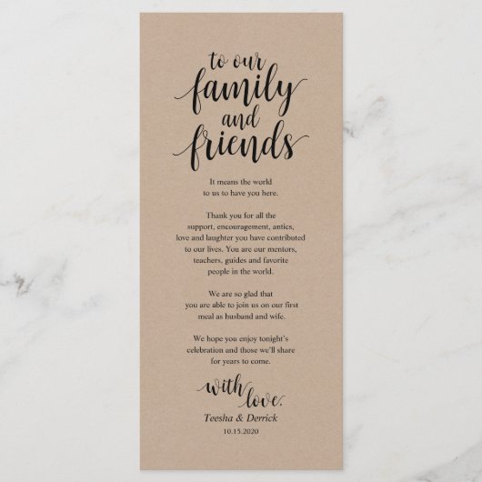 Rustic Kraft, Black Place Setting Bedankt Cards Programmakaart (Voorkant)