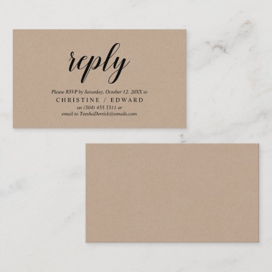 Rustic Kraft, Black Script, RSVP reageren Informatiekaartje (Voorkant / Achterkant)