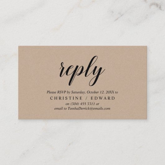 Rustic Kraft, Black Script, RSVP reageren Informatiekaartje (Voorkant)