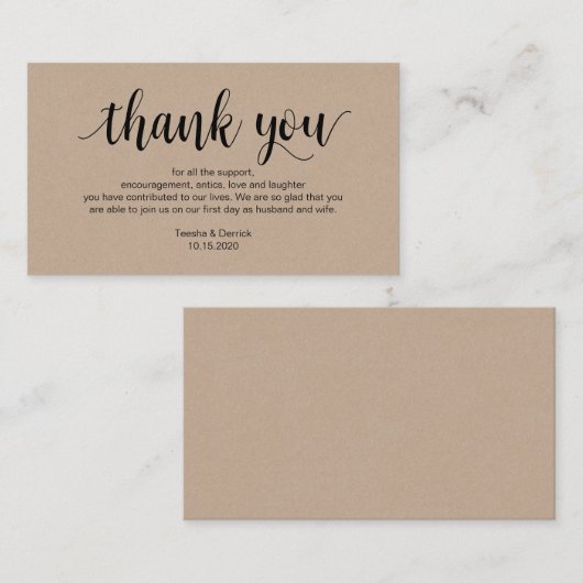 Rustic Kraft, Black Script, Wedding Dank je Informatiekaartje (Voorkant / Achterkant)