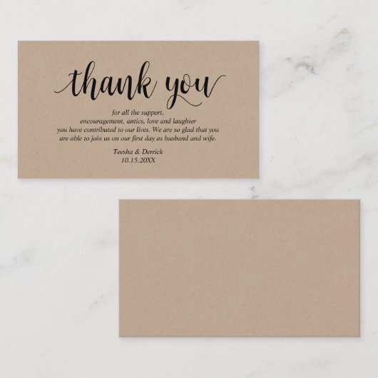 Rustic Kraft, Black Script, Wedding Dank u Informatiekaartje (Voorkant / Achterkant)
