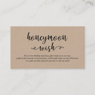 Rustic kraft black script, Wedding Honeymoon Wish Informatiekaartje