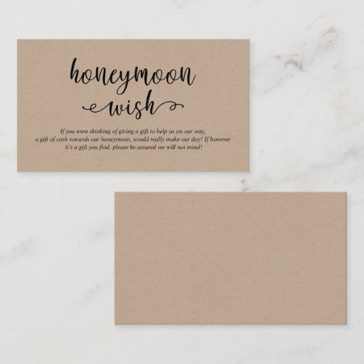 Rustic kraft black script, Wedding Honeymoon Wish Informatiekaartje (Voorkant / Achterkant)