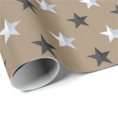 Rustic Kraft Black Silver Stars Vakantie Cadeaupapier (Rol Hoek)