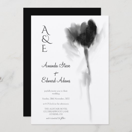 Rustic Kraft Black Tulip Floral Wedding Kaart (Voorkant / Achterkant)