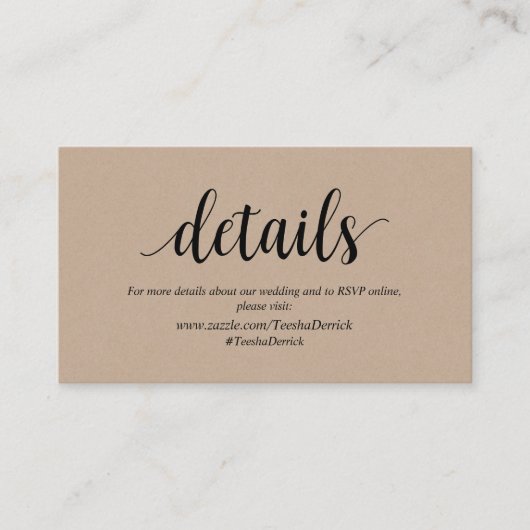 Rustic Kraft, Black, Wedding Details, RSVP online Informatiekaartje (Voorkant)