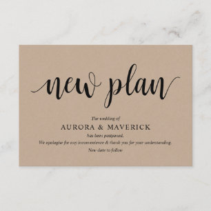 Rustic Kraft, Black, Wedding postpone, Editable Informatiekaartje