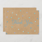 Rustic Kraft Blauwe Harten Schrift Bedankt (Voorkant / Achterkant)