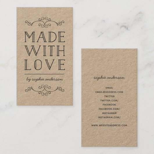 Rustic Kraft bloeit met liefde Visitekaartje (Voorkant / Achterkant)