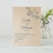 Rustic Kraft Bloemen Monogram Huwelijk Kaart (Staand voorkant)