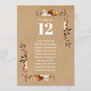 Rustic Kraft Bloemen Tafel Nummer Zitting Grafiek Kaart