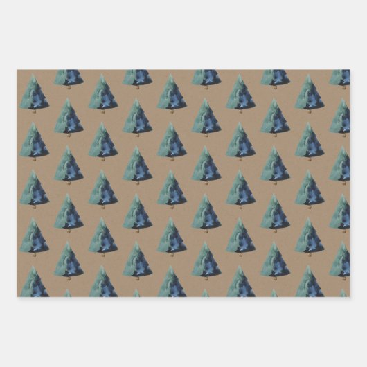 Rustic Kraft Blue en Green Spruce Trees Inpakpapier Vel (Voorkant 3)