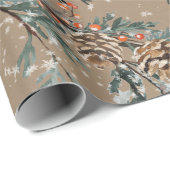 Rustic Kraft Blue Juniper Branches Cones & Berries Cadeaupapier (Rol Hoek)