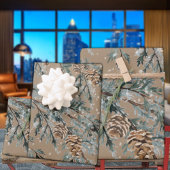 Rustic Kraft Blue Juniper Tree Branches en Cones Inpakpapier Vel