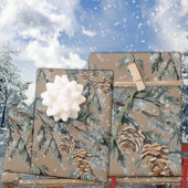 Rustic Kraft Blue Juniper Tree Branches en Cones Inpakpapier Vel