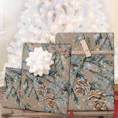Rustic Kraft Blue Juniper Tree Branches en Cones Inpakpapier Vel