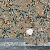 Rustic Kraft Blue Juniper Tree Branches en Cones Inpakpapier Vel