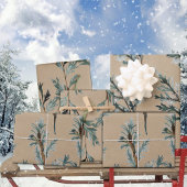 Rustic Kraft Blue Juniper Tree Branches Inpakpapier Vel