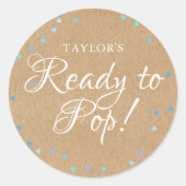 Rustic Kraft Blue Love Hearts Ready to Pop Ronde Sticker (Voorkant)