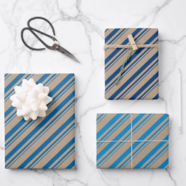 Rustic Kraft Blue Navy Capri Blauw Snoep Strepen Inpakpapier Vel