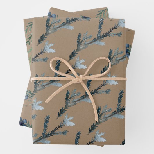 Rustic Kraft Blue Spruce Juniper Branches Berries Inpakpapier Vel (In situ)