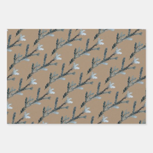 Rustic Kraft Blue Spruce Juniper Branches Berries Inpakpapier Vel (Voorkant)