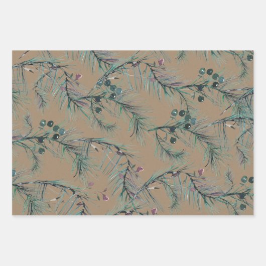 Rustic Kraft Blue Spruce Needles & Berries Inpakpapier Vel (Voorkant)