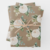 Rustic Kraft Blue Spruce White Floral Greenery Inpakpapier Vel (In situ)