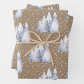Rustic Kraft Blue White Snowy Ski Chalet Mountains Inpakpapier Vel (In situ)