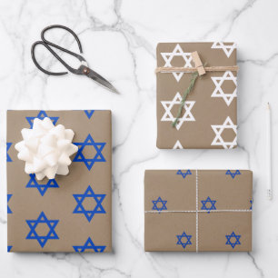 Rustic Kraft Blue & White Star van David Wrapping  Inpakpapier Vel