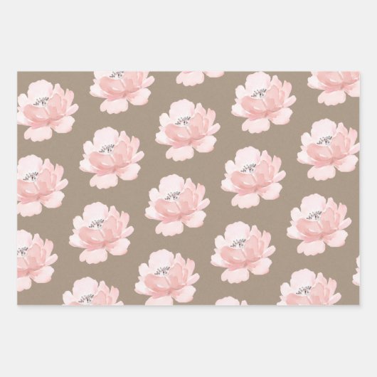 Rustic Kraft Blush Peach Peony Flowers Floral Inpakpapier Vel (Voorkant 2)