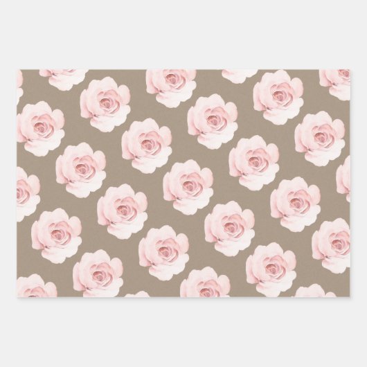 Rustic Kraft Blush Peach Peony Flowers Floral Inpakpapier Vel (Voorkant)