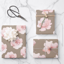 Rustic Kraft Blush Peach Peony Flowers Floral Inpakpapier Vel