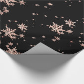 Rustic Kraft Blush Pink Gold Snowflakes Black Cadeaupapier (Hoek)