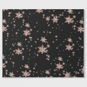 Rustic Kraft Blush Pink Gold Snowflakes Black Cadeaupapier (Vlak)