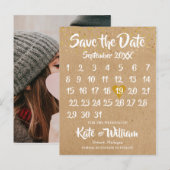 Rustic Kraft Boho Calendar Save the Date Photo Aankondigingskaart (Voorkant / Achterkant)