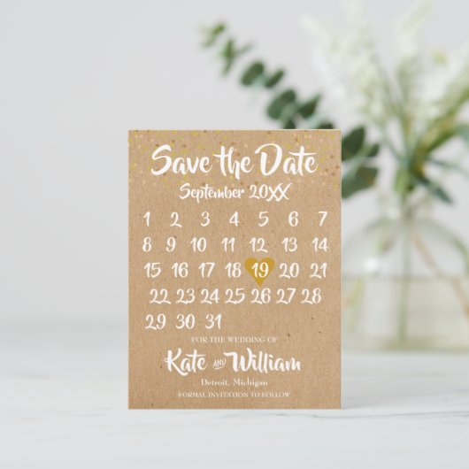 Rustic Kraft Boho Calendar Save the Date Photo Aankondigingskaart (Staand voorkant)